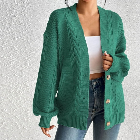 WFJCJPAF Clearance! Cardigan Sweaters for Women Clearance $5.00,Women's Fashion Long Sleeve Button Solid Outing Causal Cardigan Coat - Green S