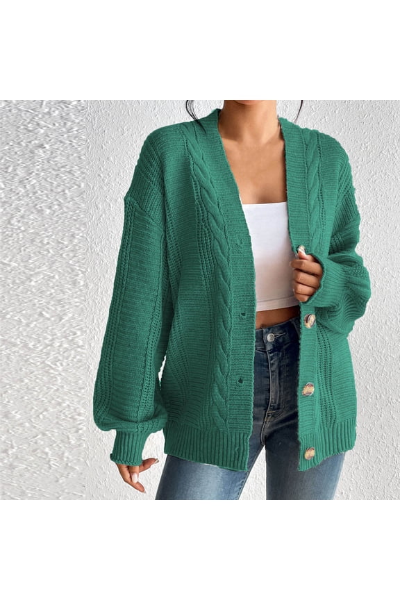 Clearance! Cardigan Sweaters for Women Clearance $5.00,Women's Fashion Long Sleeve Button Solid Outing Causal Cardigan Coat - Green S