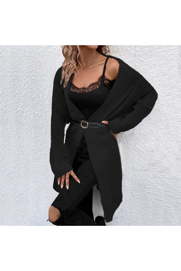 Clearance! Cardigan Sweaters for Women from 2024,Fashion Women Casual Long Sleeve Casual Solid Long Coat Cardigan Blouse - Black S
