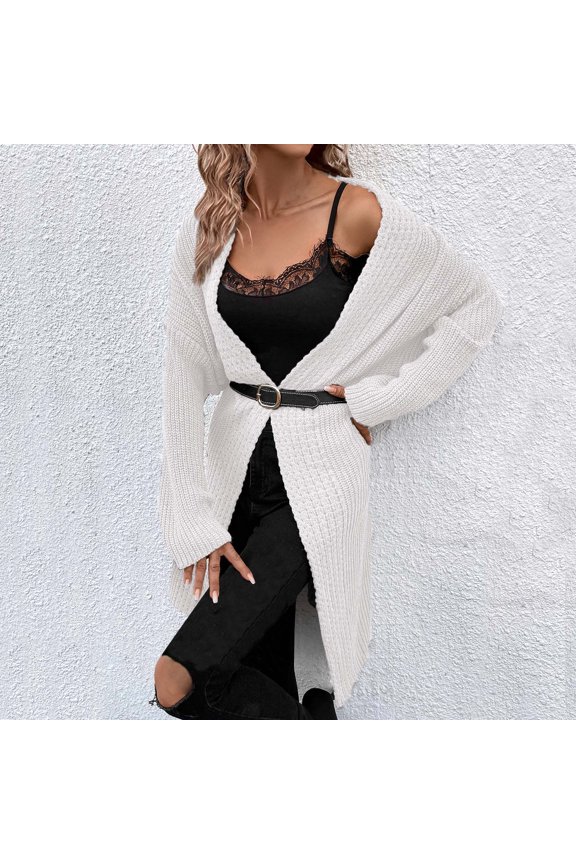 Clearance! Cardigan Sweaters for Women from 2024,Fashion Women Casual Long Sleeve Casual Solid Long Coat Cardigan Blouse - White S