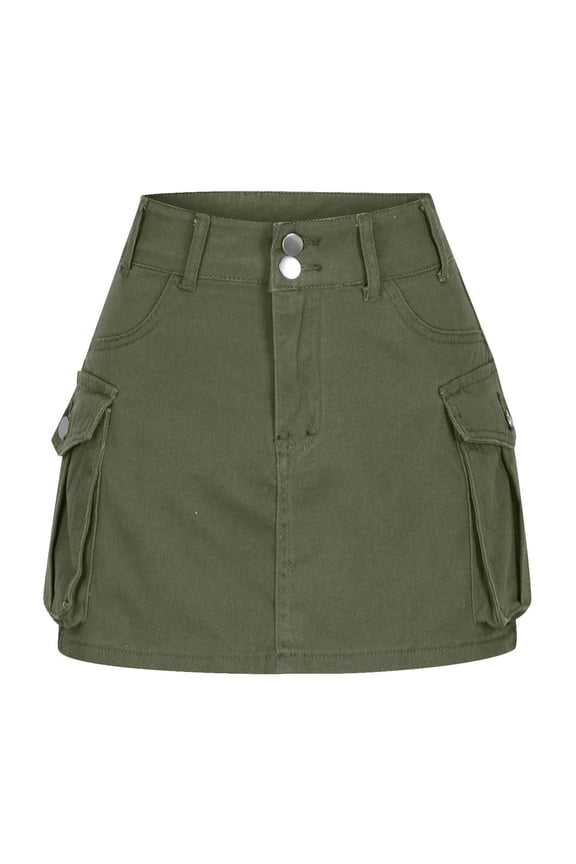 Clearance! Cargo Skirt for Women Women's Zipper Button High Waist Short Skirt Summer Solid Irregular Pockets Skirt - Green - L