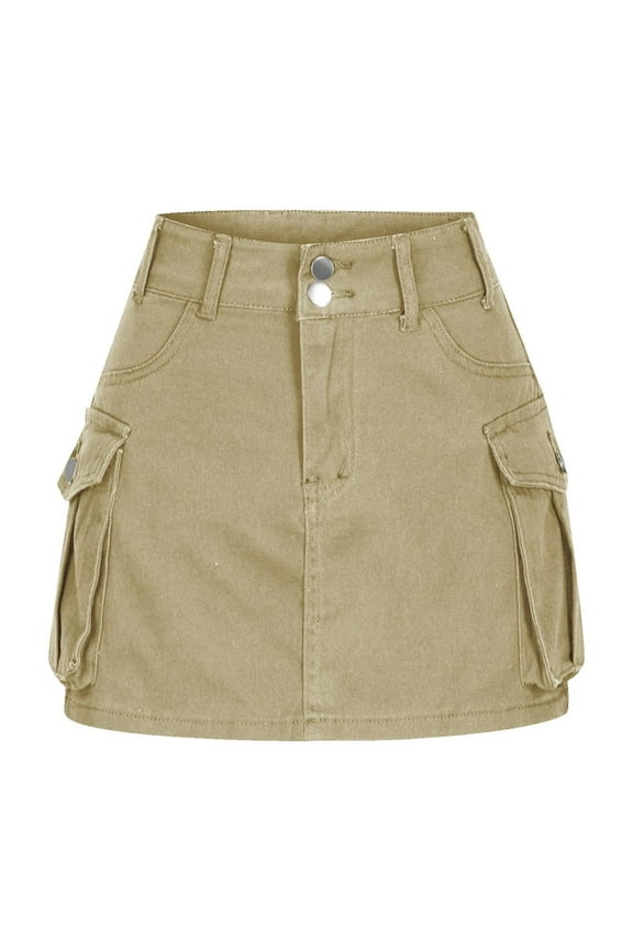 Clearance! Cargo Skirt for Women Women's Zipper Button High Waist Short Skirt Summer Solid Irregular Pockets Skirt - Khaki - XL