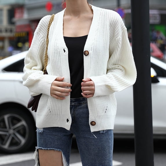 WFJCJPAF Clearance! Sweater for Women Clearance under $8,00,Women's Long Sleeve Open Front Casual Lightweight Soft Knit Cardigan Sweater Outerwear - White XL