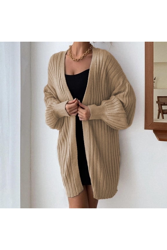 Sweater for Women Plus Side with Hoodie,Women's Long Sleeve Solid Color Sweater Cardigan Sweater Sweater Sweater Coat - Khaki M