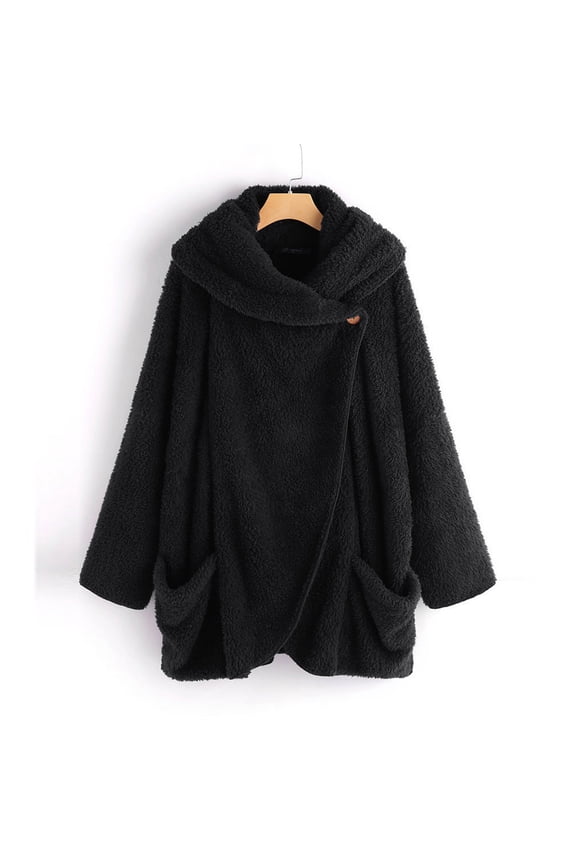 Clearance! Sweater for Women under $10,Women's Plush Large Lapel Sleeve Cardigan Sweater Jacket Solid Color Fashion - Black S