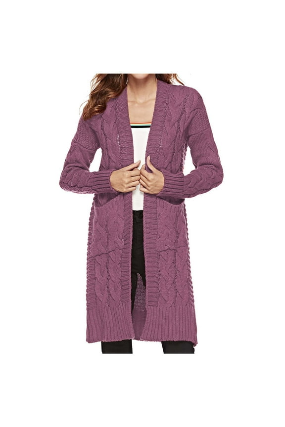 Clearance! Sweaterfor Women on Clearance,Women's Long Sleeved Solid Color Top Medium Long Cardigan Sweater Coat Sweater Coat - Purple M