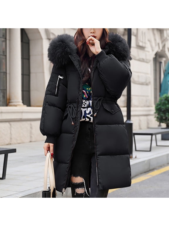 ! Winter Coats for Women Plus Size 4X4X Puffer Coats,Women's Winter Mid Length Bread Jacket With Large Wool Collar Cotton Jacket And Thickened Cotton Jacket