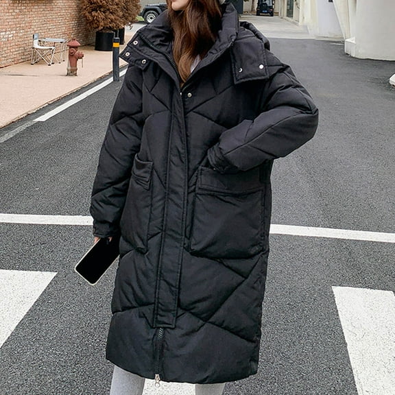 WFJCJPAF Clearance! Winter Coats for Women Plus Size 5 X,Women's Extended Length Cotton Coat Women's Extended Length Over-the-knee Loose Cold-proof Warm Thickened Hooded Cotton Coat