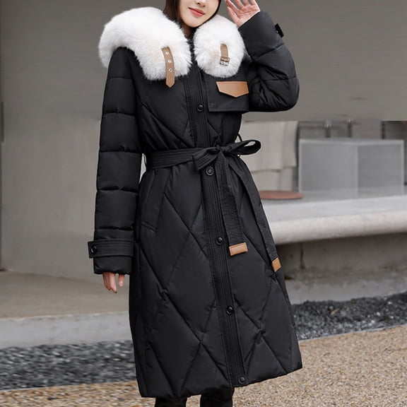 WFJCJPAF Clearance! Winter Coats for Women Plus Size Clearance,Women's Fashion Down Jacket Women's Slim Large Collar Mid-Length Over-the-Knee Padded Jacket Thickened Jacket