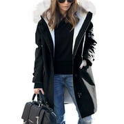 WFJCJPAF Clearance! Winter Coats for Women Plus Size 4X,Women Hooded Zippers Solid Medium And Long Term Loose Long Sleeve Warm Blouse Coat Jackets