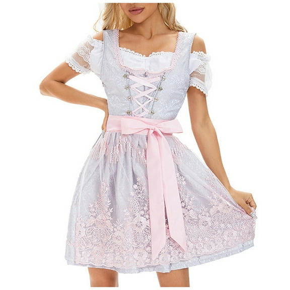 WFJCJPAF Holiday Autumn Dresses for Women with Pockets,Women Costume Maidservant Cosplay Dress Garment Acting Clothes Dress - Pink XXL