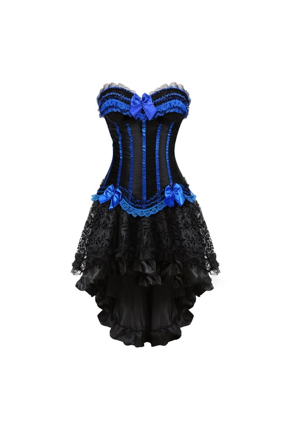 Holiday Clearance! Dresses for Women Plus Size,Women's Lace Bow Tie Color Retro Medieval Ball Patchwork Puffy Skirt Set - Dark Blue M