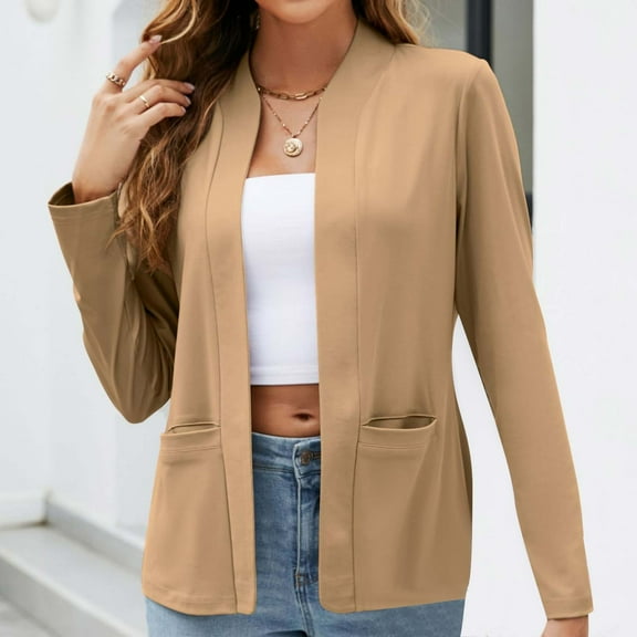 WFJCJPAF Holiday ! Jackets for Women Plus Size With Thumbholes,Fashion Women Pockets Versatile Lapel Long Sleeve Turndown Collar Button Blazer
