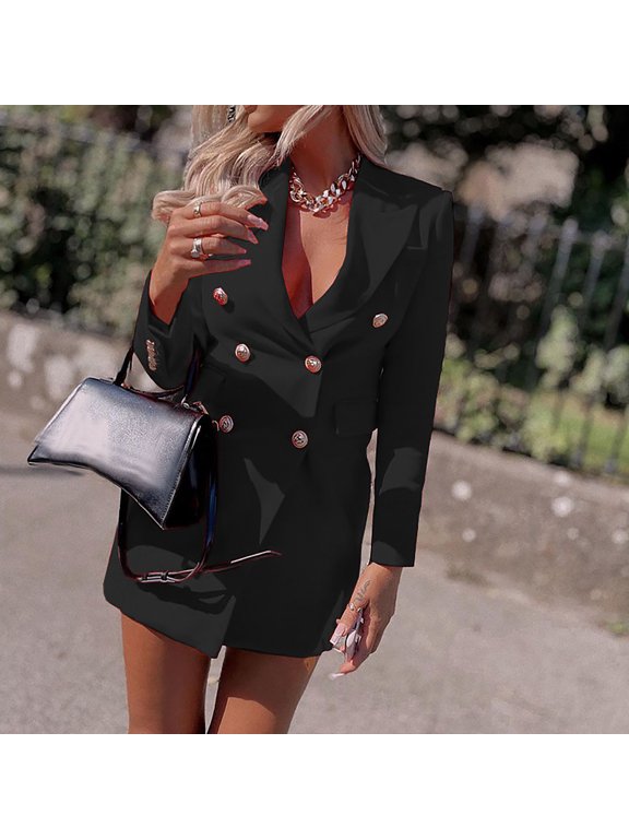 Holiday Clearance! Jackets for Women Puff,Woman Long Sleeve Double Breasted Elegant Mid Length Blazer