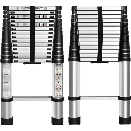 14.5 FT Telescoping Ladder One Button Retraction Aluminum Extension Ladder Collapsible Suitable for Outdoor or Indoor