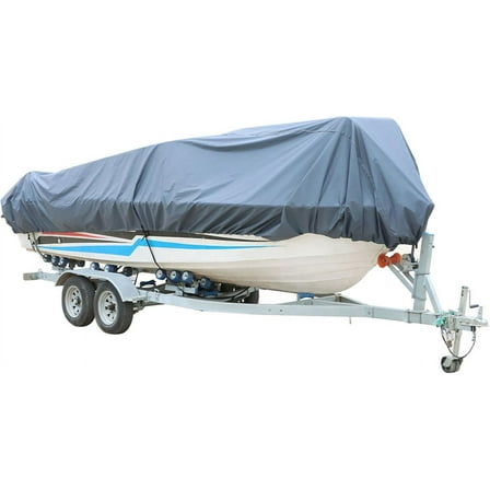 WFLNHB 17-19Ft 210D Heavy Duty Trailerable Grey Boat Cover Replacement for V-Hull Fishing Boat Tri-Hull Runabout Bass Boat