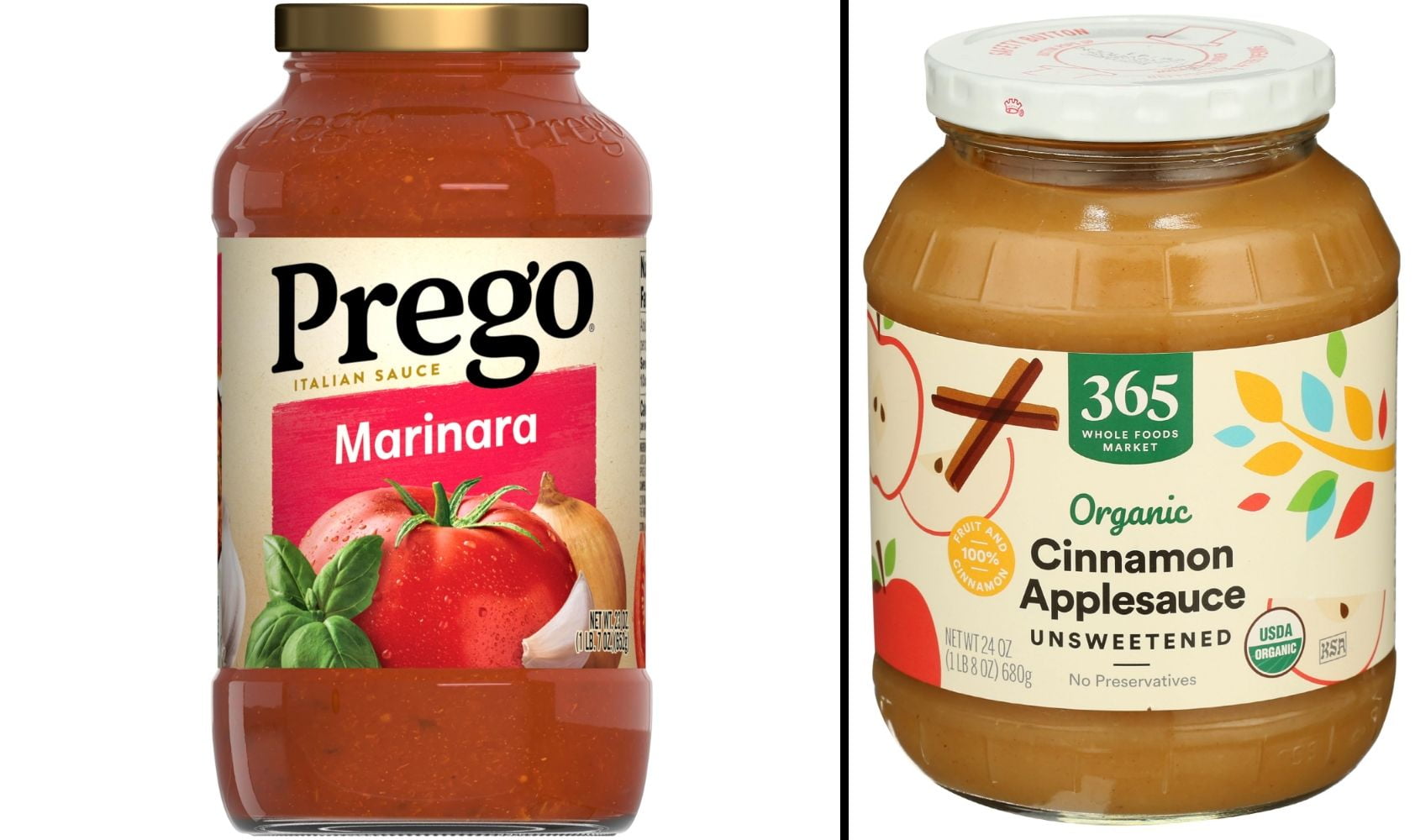 WFM, Organic Cinnamon Apple Sauce, 24 Ounce & Prego Marinara Sauce, 23 Oz Jar