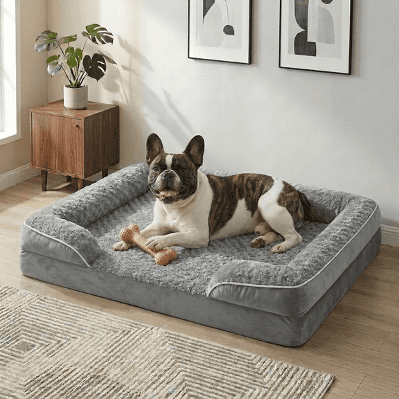 BlissHaven Extra-Large Dog Bed - Washable Giant Dog and Cat Bed, Comfortable Pet Sofa with Removable, Washable Cover, Non-Slip Bottom, Gray, 28"x23"