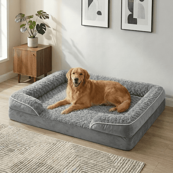 BlissHaven Extra-Large Dog Bed - Washable Giant Dog and Cat Bed, Comfortable Pet Sofa with Removable, Washable Cover, Non-Slip Bottom, Gray, 42"x30"