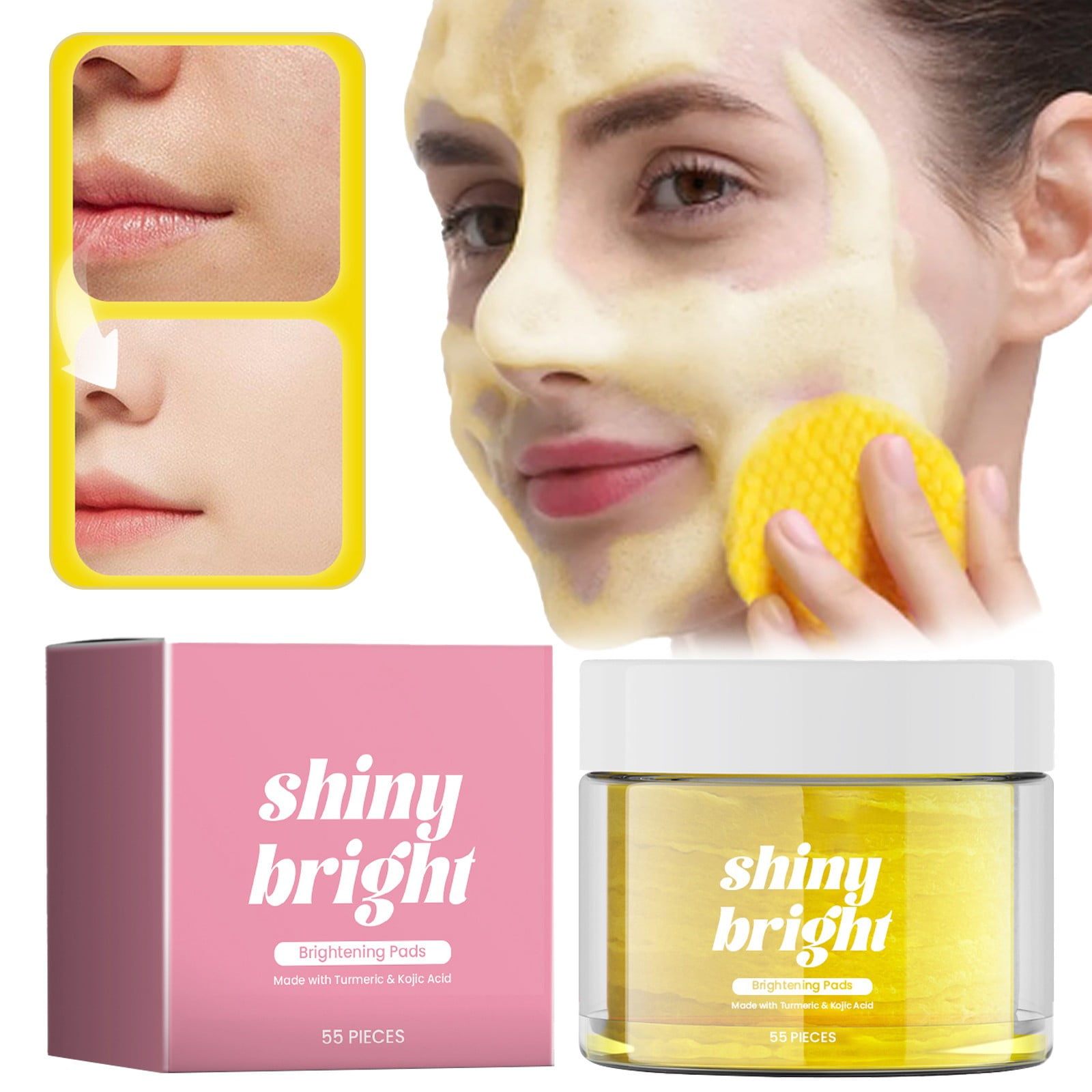 WFPLHFT Shine Bright Turmeric Kojic Acid Cleansing Pads (110 Pads) Naturally Brighten Dark
