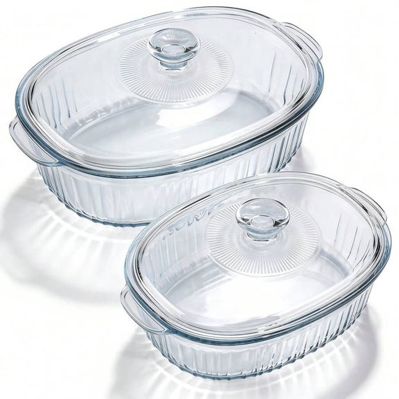WFPXAMLZZMD 1Pc 2.8L/3Qt Glass Casserole Dish With Lid, Ribbed Oval Glass Baking Dish for Oven & Microwave, Versatile Deep Glass Food Container for Baking, Cooking