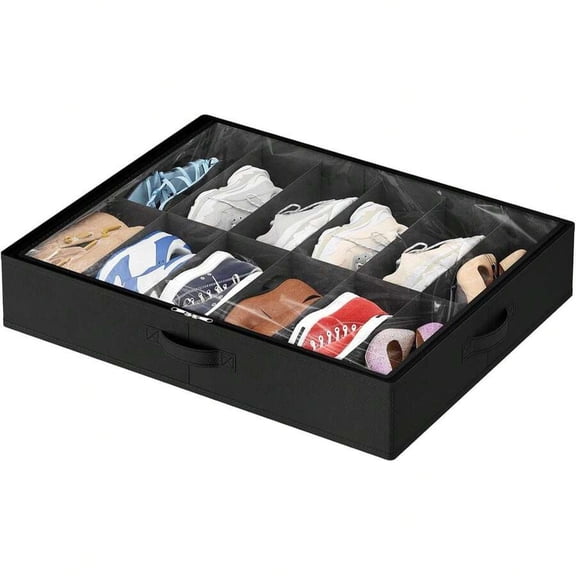 WFPXAMLZZMD 1pc 12-Grid Foldable Under-Bed Shoe Storage Box, 12 Compartment Non-Woven Dust-Proof Stackable Shoe Organizer, Space Saving&Sturdy,Made Of 2mm Thick Cardboard, Suitable for High Heels