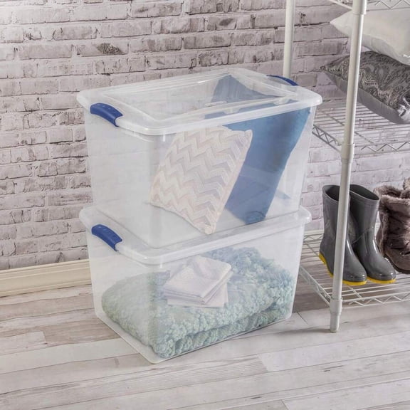 WFPXAMLZZMD (2 Pack) Large Storage Bin, 56 Quart Clear Plastic Storage Container with Latch Lid, Blue