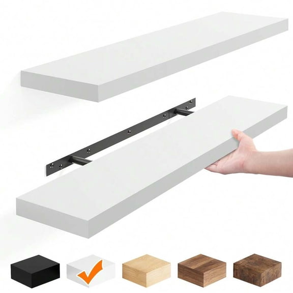 WFPXAMLZZMD 2pcs Floating Shelves for Wall, 22in,Wall-Mounted, MDF Wood Room Decor, Rustic Wood Shelves for Bathroom, Living Room, Bedroom and Kitchen, Wall Shelves for Storage,Books,White