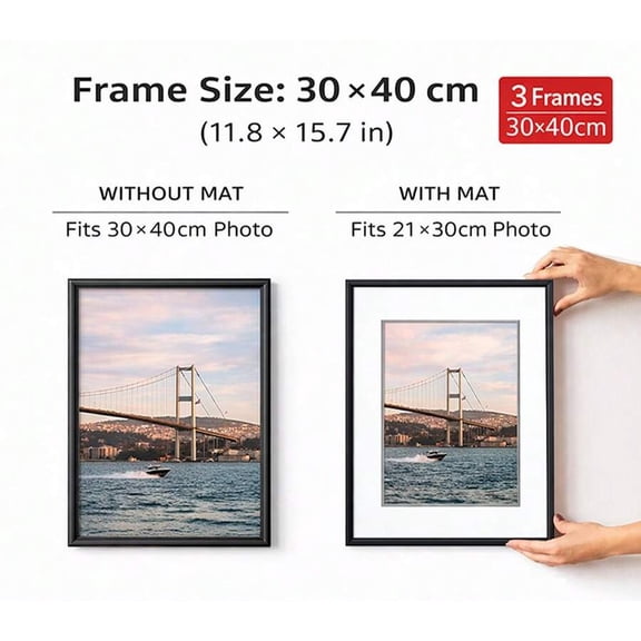 WFPXAMLZZMD 3pcs 30x40 Poster Frames Black Picture Frame Aluminum Thin Metal Frames With Plexiglass Mat Wall Mount Table Home Wall Decor Christmas Valentine's Day Gift