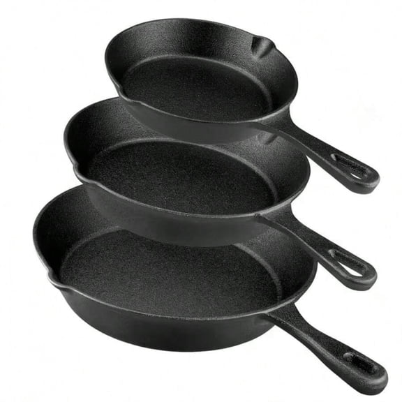 WFPXAMLZZMD  3pcs Bare Cast Iron Skillet Set (6/8/10 Inch) - Heavy-Stir-Fries, Non-Stick Surface & Oven/Grill/ - Even Heat Distribution for Steak, Cornbread, Baking