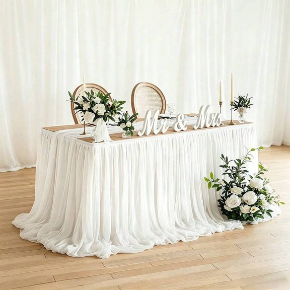 WFPXAMLZZMD 6FT Elegant Tulle Tablecloth， Romantic Flowy Table Cover for Rectangular & Round Tables. Perfect for Birthday, Bridal Shower,  Graduation & Easter Table Decoration