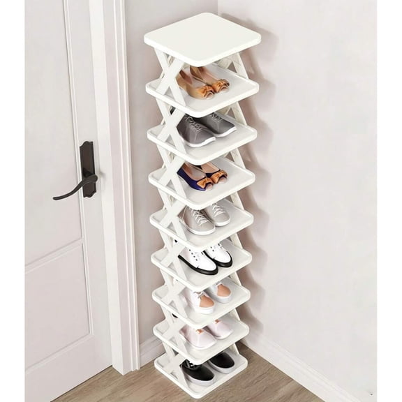 WFPXAMLZZMD 9 Tier Vertical Shoe Stand Space Saving Narrow Shoe Rack, Small Shoe Shelf, DIY Free Standing Shoes Storage Organizer For Entryway, Closet, Hallway