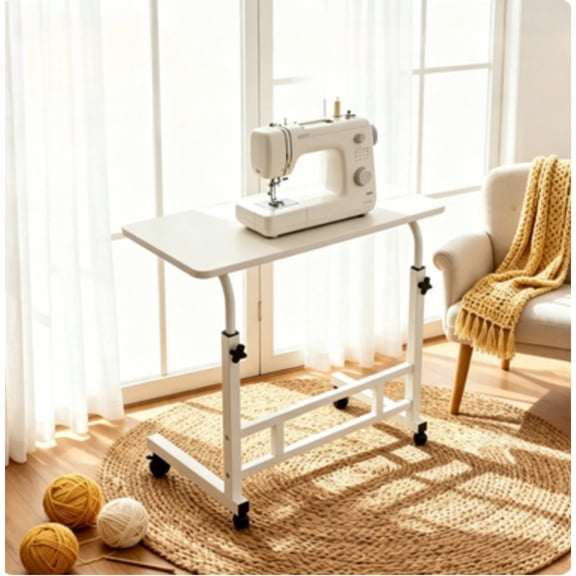 WFPXAMLZZMD Adjustable Automatic Height Movable Table, - For Sewing and Knitting Supplies, Movable,Folding Table - Strong Load-Bearing Capacity, Reinforced Frame, Lockable Casters-White