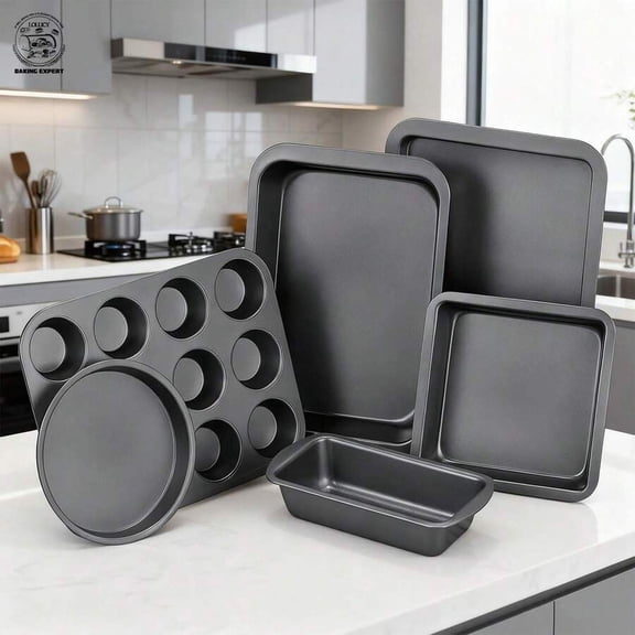 WFPXAMLZZMD Baking Pans Sets, Nonstick Bakeware Sets 6-Piece with Round/Square Cake Pan, Loaf Pan, Muffin Pan, Cookie Sheet, Roast Pan, Cooling Rack, Carbon Steel Bake Set