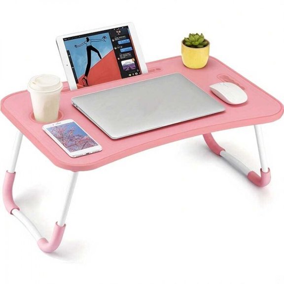 WFPXAMLZZMD Portable Laptop Desk - Foldable Table Computer Desk - with Cup Holder And Drawer - Suitable for Use On Beds Sofas Or Floors-Pink