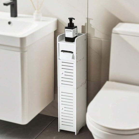 WFPXAMLZZMD Small Bathroom Storage Cabinet, Slim & Crafed PVC Organizer, Ideal for Tight Spaces, Easy To Assemble & Durable, Multi-Purpose Toilet Paper Holder Cabinet for Bathroom, Bedroom
