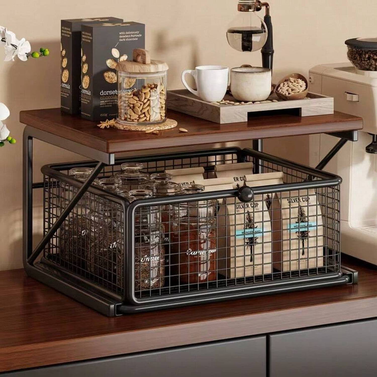 Condinment Racks WFPXAMLZZMD Two-Tier Kitchen Coffee Machine Shelf a Countertop ...