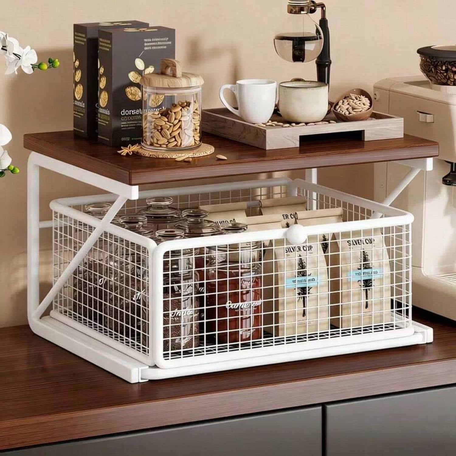WFPXAMLZZMD Two-Tier Kitchen Coffee Machine Shelf a Countertop ...
