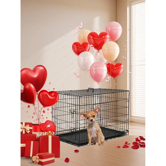WFPXAMLZZMDLarge Dog 30" Crate Dog Cage Dog Kennel Metal Wire Double-Door Folding Pet Animal Pet Cage With Plastic Tray and Handle