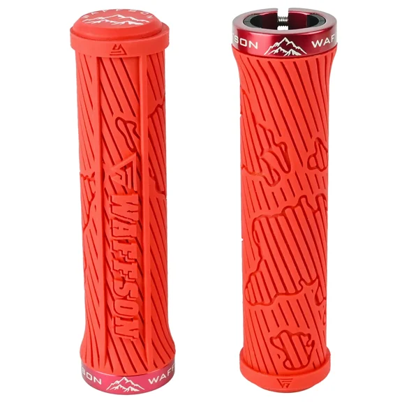 WFS World Map MTB Grip – Lock-on , Anti-Slip,Single Clamp Bike Handle , Red, GP05HH-RED