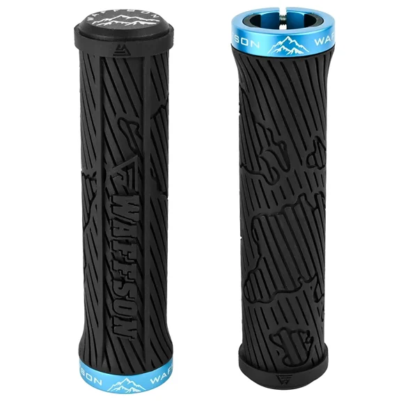 WFS World Map MTB Grip – Lock-on , Anti-Slip , Single Clamp , Black x Blue, GP16HH-BLK.BLU