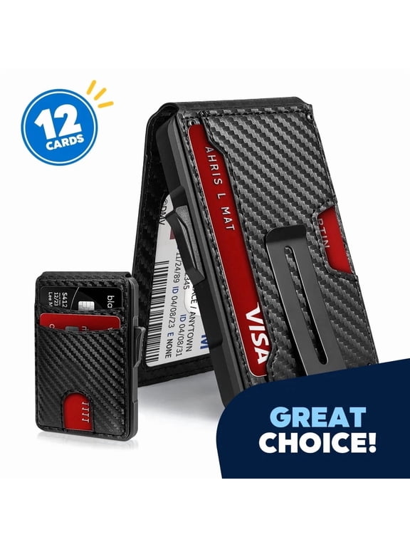 Wallet For Men - RFID Blocking Minimalist Bifold With Money Clip & Card Ejector | Holds 12 Cards,Cash | Front Pocket Leather Wallet,Secure Credit Card Holder For Travel,Birthady Gifts For Men