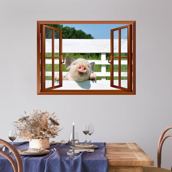 WFSposter A Little Pig Outside of an Open Window | Removable Wall Sticker/Wall Mural - 36"x48"