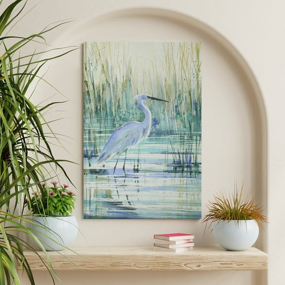 WFSposter Animal Wall Art Abstract Painting for Decor Rustic Yellow Blue Heron Bird Canvas Artwork Bedroom Living Room Office Wall
