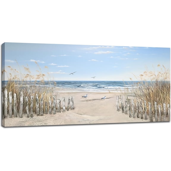 WFSposter-Beach Wall Art Ocean Coastal Landscape Pictures Wall Decor Beach Scene Seagull Canvas Print Framed Modern Home Artwork Decorations For Living Room Bedroom Office Kitchen Bathroom