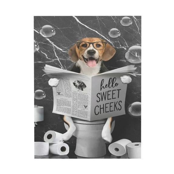 WFSposter Beagle Dog Sitting on Toilet Wall Art Bathroom Dog Wall Decor Black and White Animal Bathroom Funny Pictures Farmhouse Dog Wall Décor for Toilet Bathroom Framed Artwork 12x16in