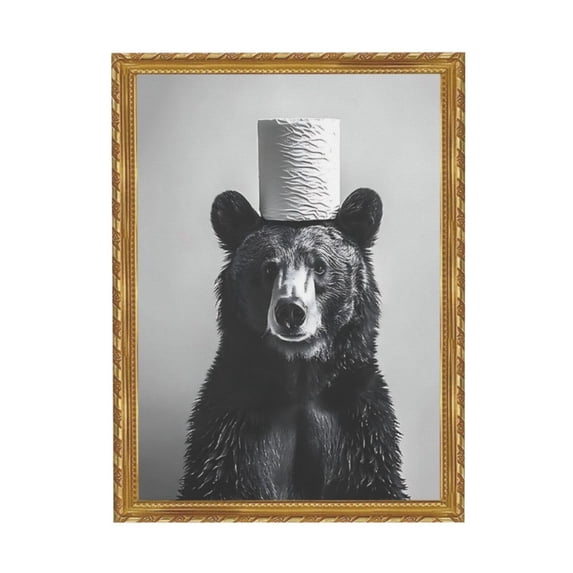 WFSposter Black Bear Bathroom Wall Art Bear Bathroom Decor Funny Bathroom Pictures Wall Decor Bear on Toilet Canvas Print Painting Home Bathroom Signs Decoration Artwork Framed Bear Posters 16X24"