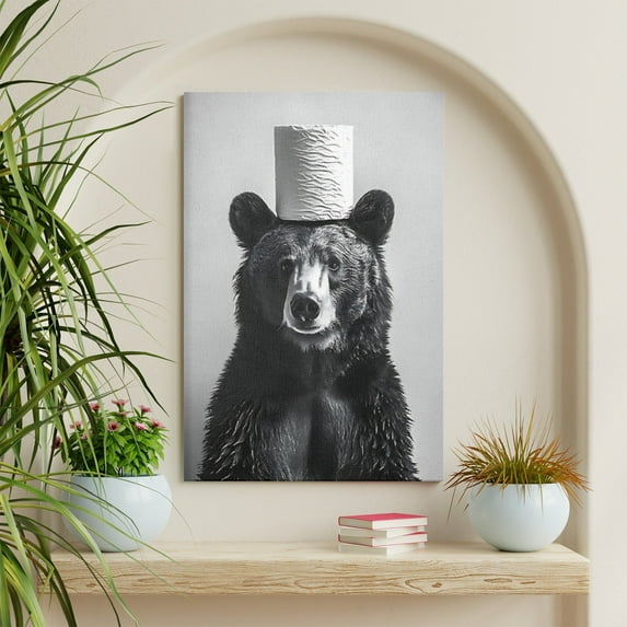 WFSposter Black Bear Bathroom Wall Art Bear Bathroom Decor Funny Bathroom Pictures Wall Decor Bear on Toilet Canvas Print Painting Home Bathroom Signs Decoration Artwork Framed Bear Posters 16X24"