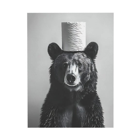 WFSposter Black Bear Bathroom Wall Art Bear Bathroom Decor Funny Bathroom Pictures Wall Decor Bear on Toilet Canvas Print Painting Home Bathroom Signs Decoration Artwork Framed Bear Posters 16X24"