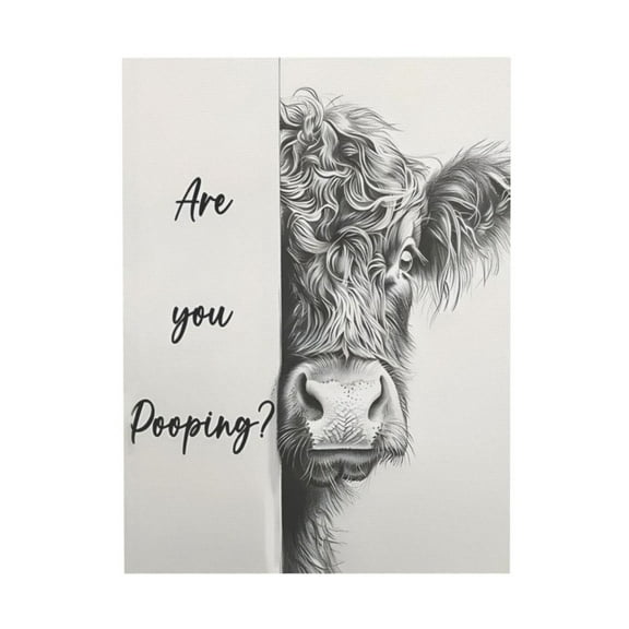 WFSposter Black and White Framed Canvas Print Bathroom Decor Wall Art Highland Cow Bathroom Wall Art,12x16In